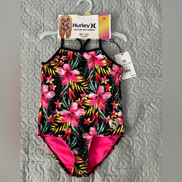 Hurley girls one piece floral swimsuit bathing suit swimwear - Picture 4 of 5